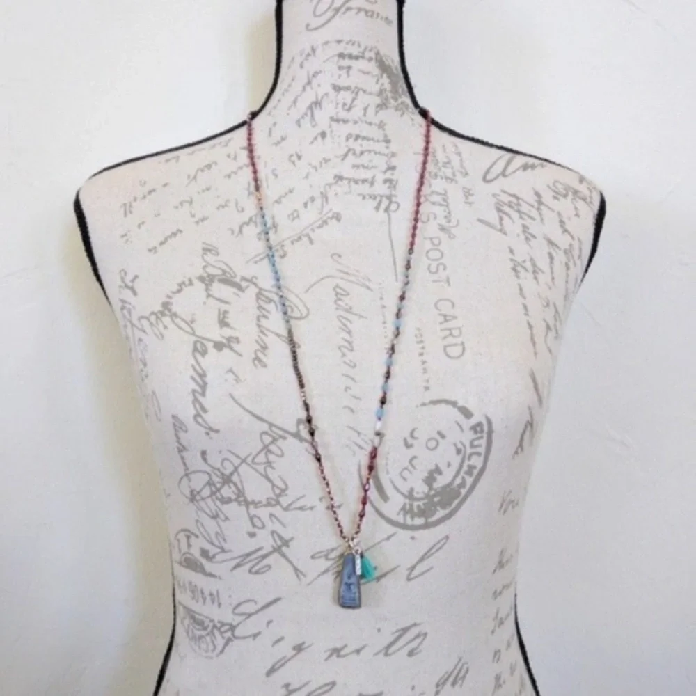 Sundance Catalog Long Beaded Garnet Red Buddha Amulet Pendant Necklace - Picture 3 of 3